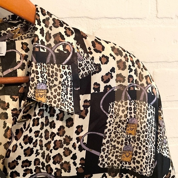 Vintage Button down shirt Long sleeve Mobwife Mixed Animal print Black Sheer 18 - Picture 4 of 14